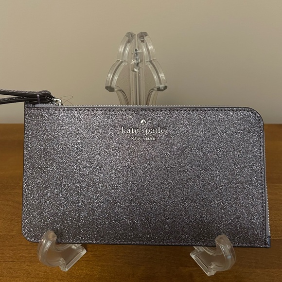 NWT Kate Spade Silver Glitter Wristlet - Picture 2 of 8